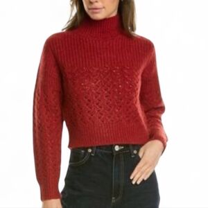 Rebecca Taylor Women's Muted Red Turtleneck Cropped Sweater Sz L